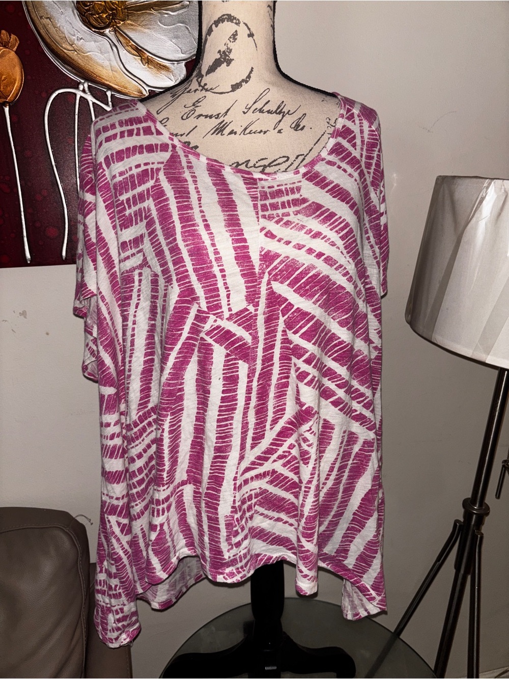 Woman Within Pink & White Short Sleeve Scoop Neck Top